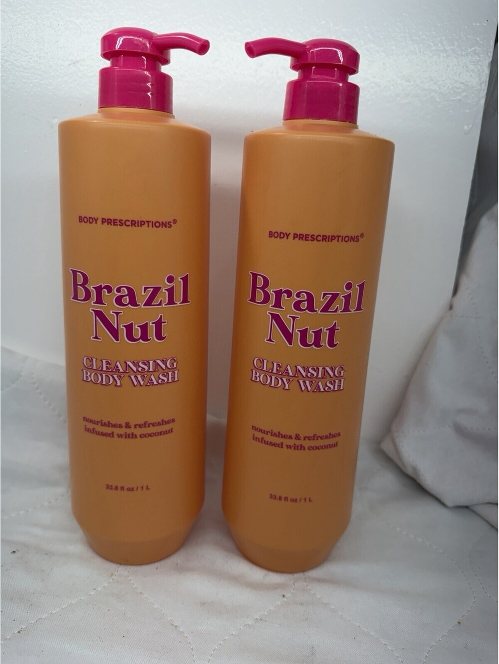 2 Pack Body Prescriptions Brazil Nut Cleansing Body Wash 33.8oz + Spa Gift Set